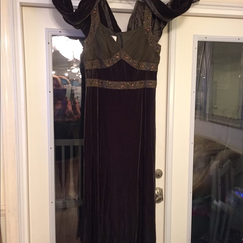 Velvet/Satin Moss Green Evening Gown by Talbots